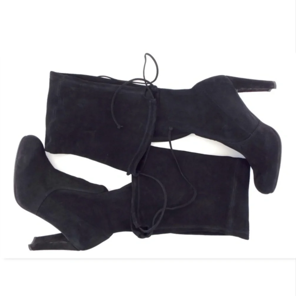 New STUART WEITZMAN Black Stretch Suede High Heel Over The Knee Boots 8.5